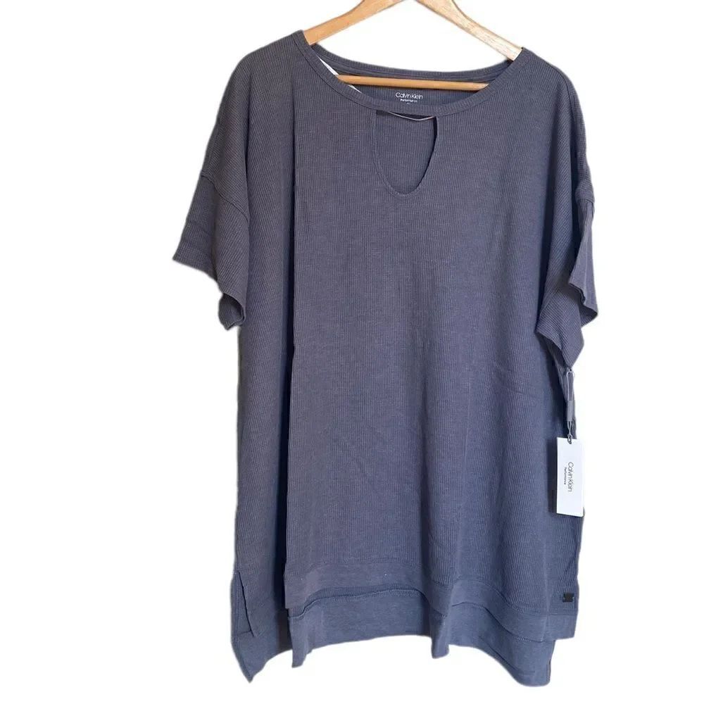 Calvin Klein Performance Keyhole Neck Top Gray Size 2X - Picture 2 of 7